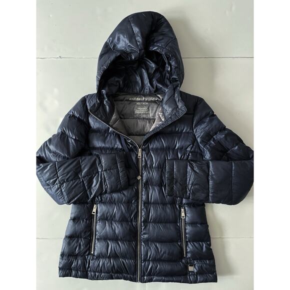 Andrew Marc Puffer Hooded Jacket Women XS Blue Packable Lightweight Duck Down - Picture 1 of 8